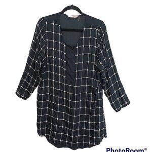 Soft Surroundings Tunic Black White Embroidered Window Pane Blouse Womens Large